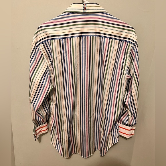 Robert Graham - Men’s Large - X Collection Striped Shirt -Flip Cuff -100% Cotton - Picture 4 of 14